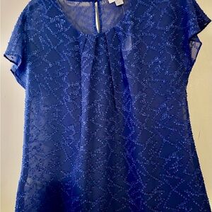 LOFT Blue Sheer Blouse with Flutter Sleeves